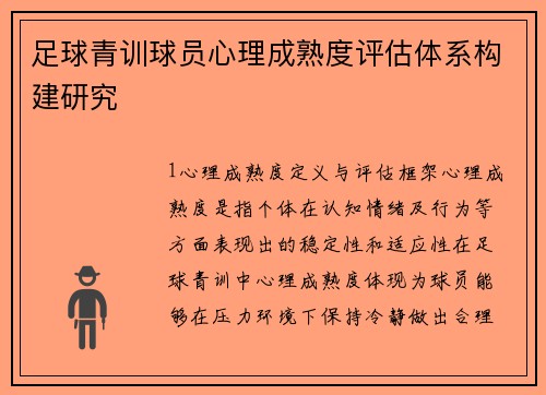足球青训球员心理成熟度评估体系构建研究
